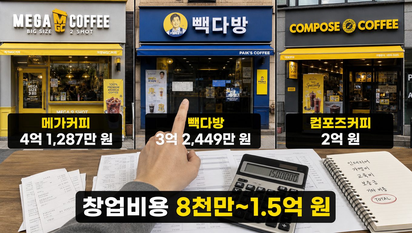 저가 커피 브랜드 매출액과 창업 비용·회수 기간 비교